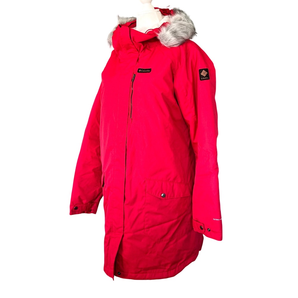 Columbia Suttle Mountain Long Insulated Jacket Red Faux Fur Hood XXL WL0885